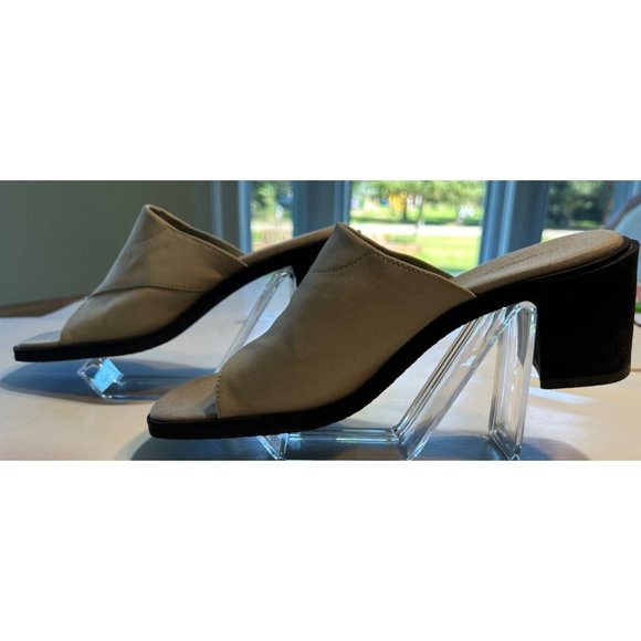 Women's Easy Spirit Slides Size 9 Estenby Natural Fabric Block Heel - Picture 2 of 9